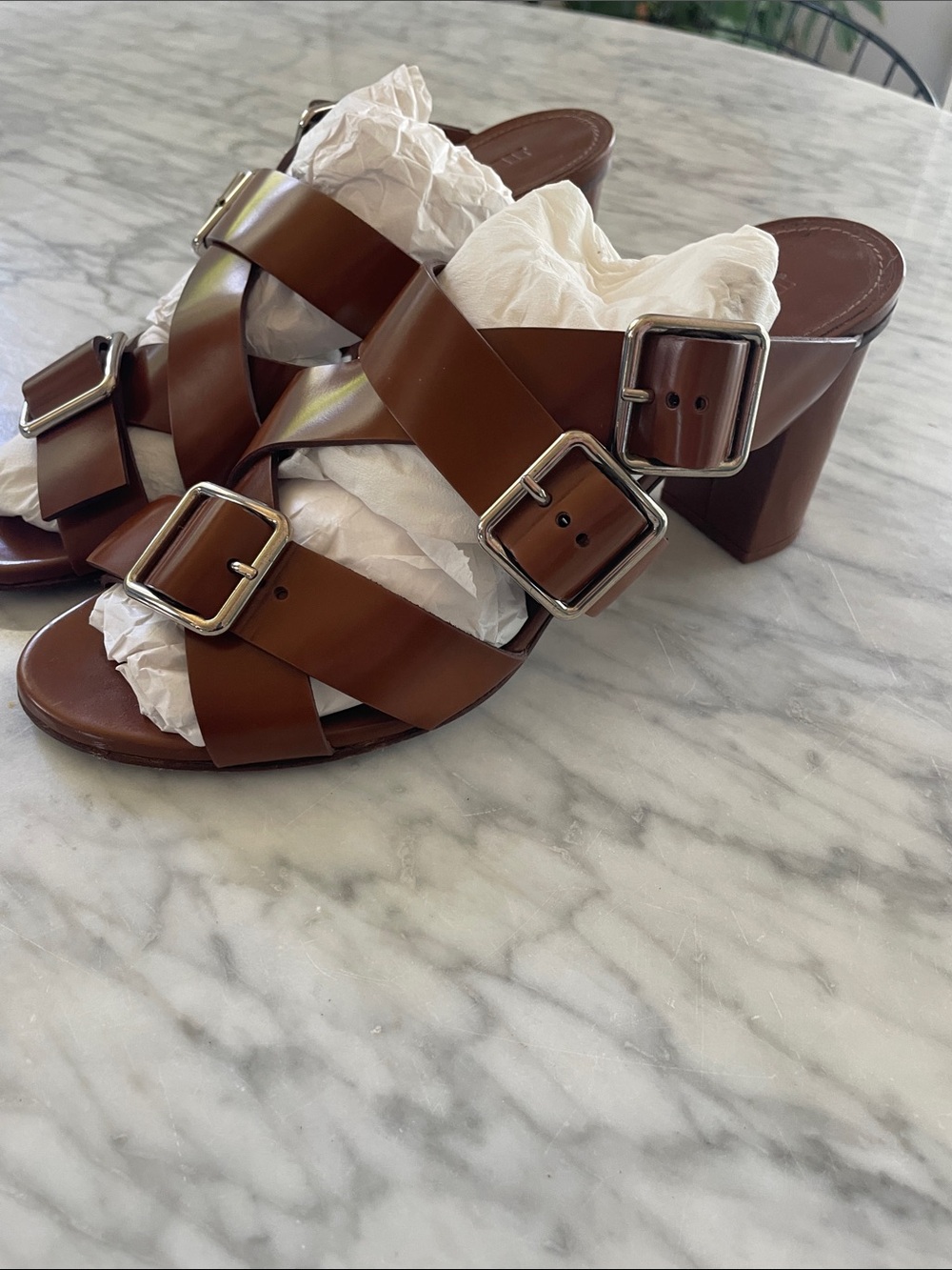 Jill Sander Brown Leather Buckle Block-Heel Sandals - Women